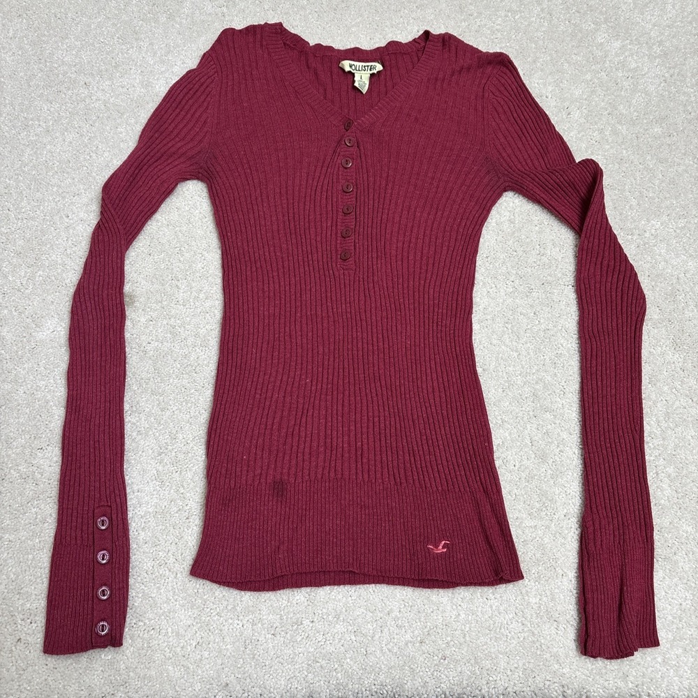 Hollister Vintage Y2K Ribbed Henley Size Large Red Bella Swan 00s Elena Gilbert